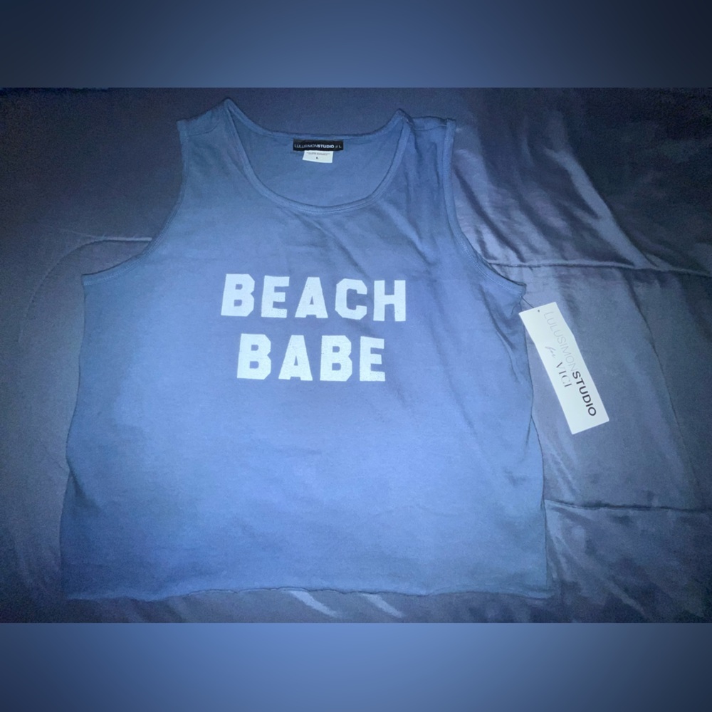 NWT LULUSIMONSTUDIO “Beach Babe” Cropped Tank - Blue - Sz Large
